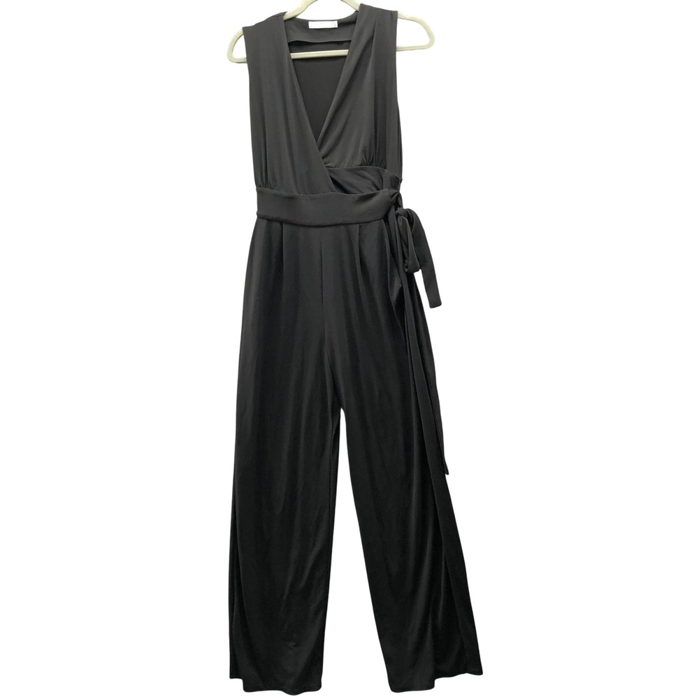 MNG Suit Sleeveless V Neck Wide Leg Jumpsuit Womens XS Black Tie Waist Dressy